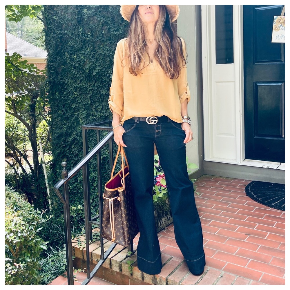 01 Wide retro leg side pocket dark denim jeans - Picture 2 of 8